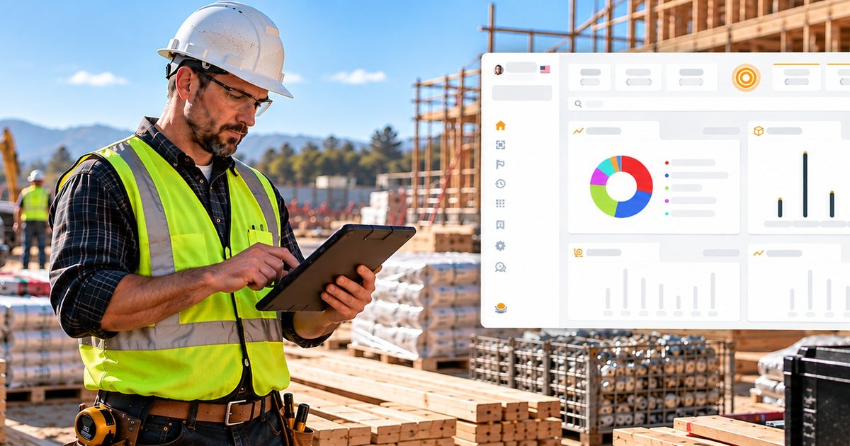 Contractor checking inventory on a tablet at a job site